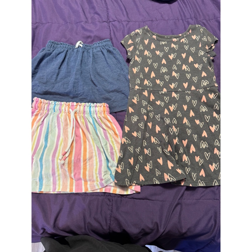 Cat & Jack Girls 5T Bundle Heart Skater Dress and 2 Knit Skorts Blue Rainbow
